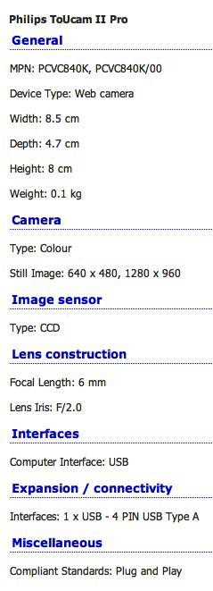 Toucam Specs